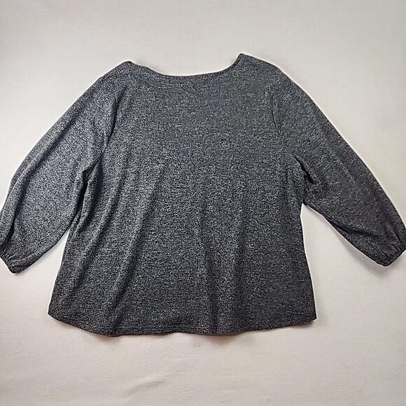 Adrienne Vittadini 2XL Grey Crystal Studded Round Neck Sweater Gathered Sleeve - Picture 8 of 9